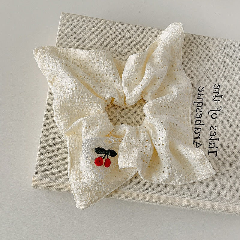 Wholesale Sweet Bow Thousand Gold Hair Ring Lace Double Gentle Rubber Tendon Fashion Embroidered Vintage Hair Rope Elegant