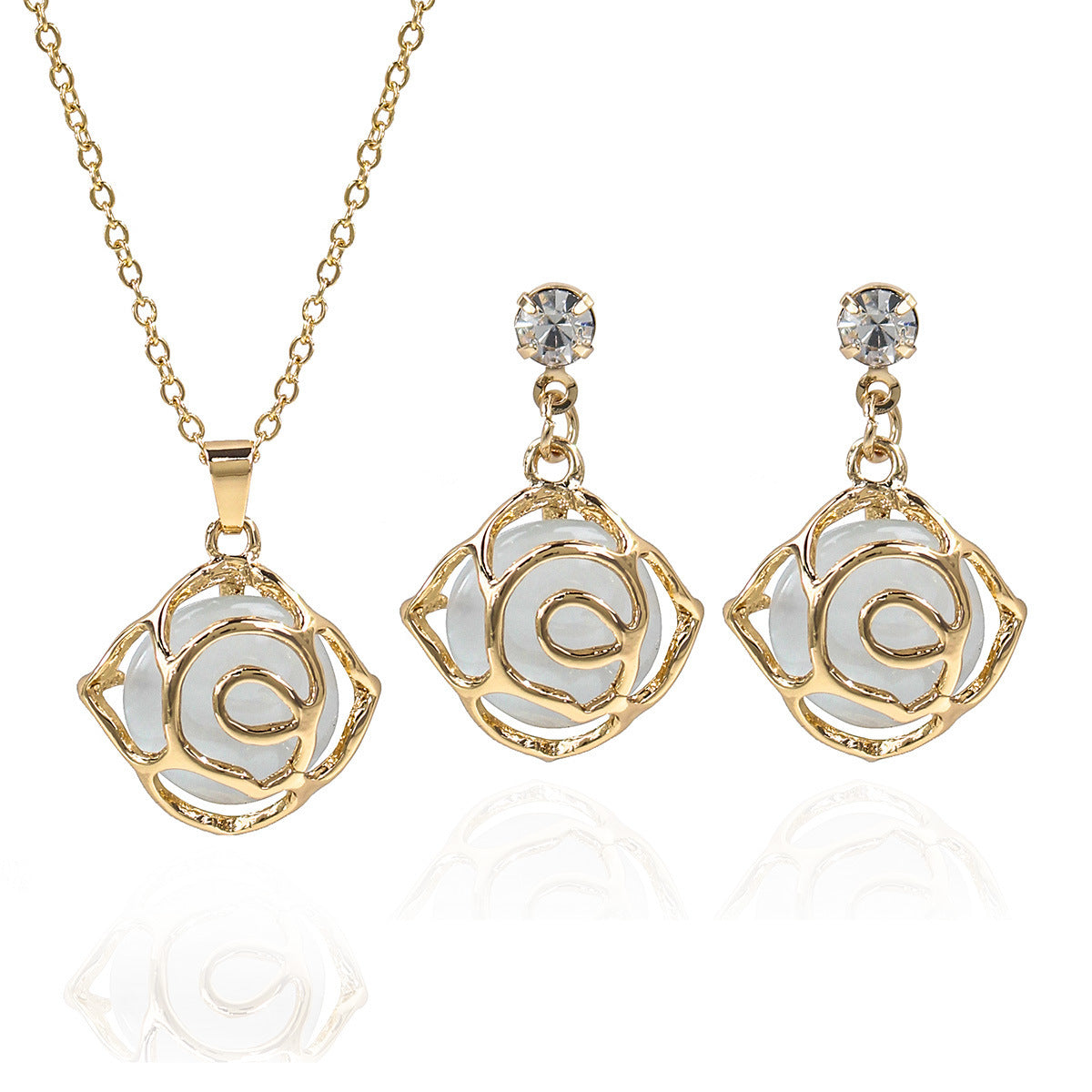 Wholesale Cat's Eye Camellia Alloy Earrings