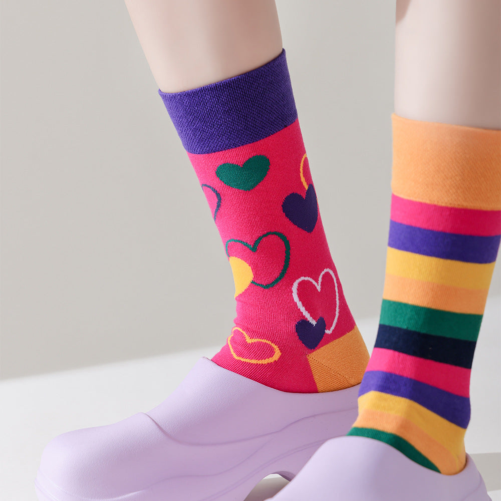 Wholesale Happy socks personality AB asymmetric mandarin duck socks combed cotton all-in-one boneless socks