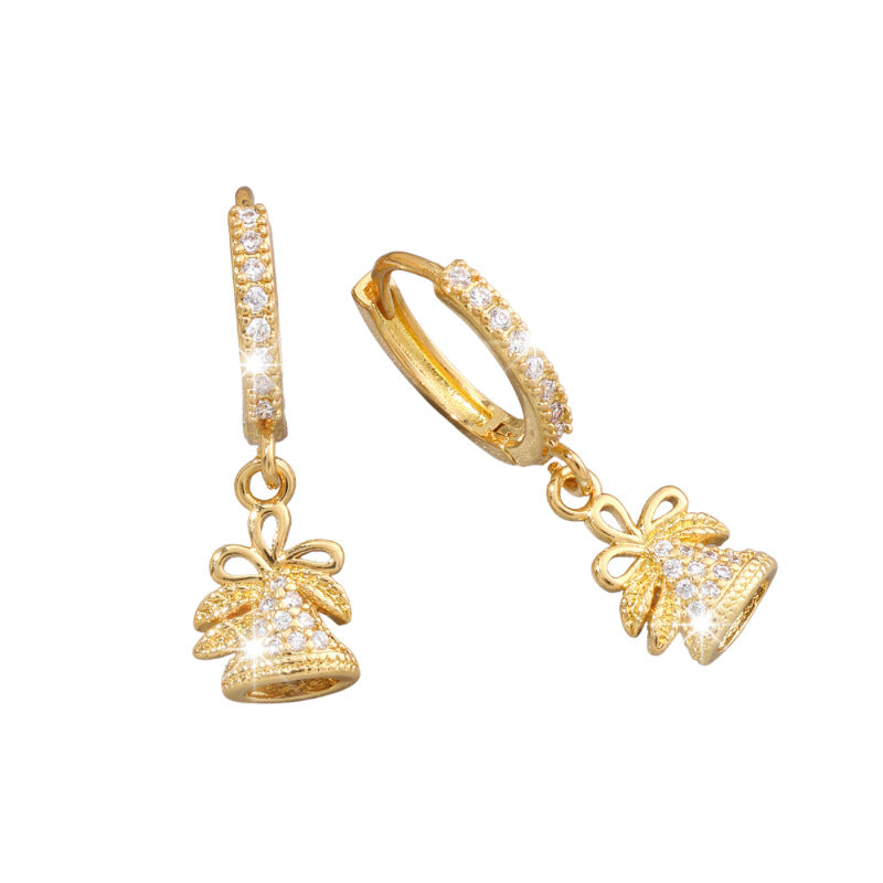 Wholesale simple fashion single row Christmas tree pendant earrings zircon copper plating 14K Joker Spring Festival Valentine's Day Saint