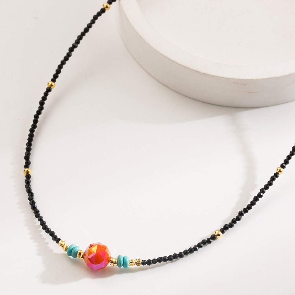 Wholesale Retro Ethnic Style Colored Natural Stone Beads, Light Luxury, High-end Clavicle Chain