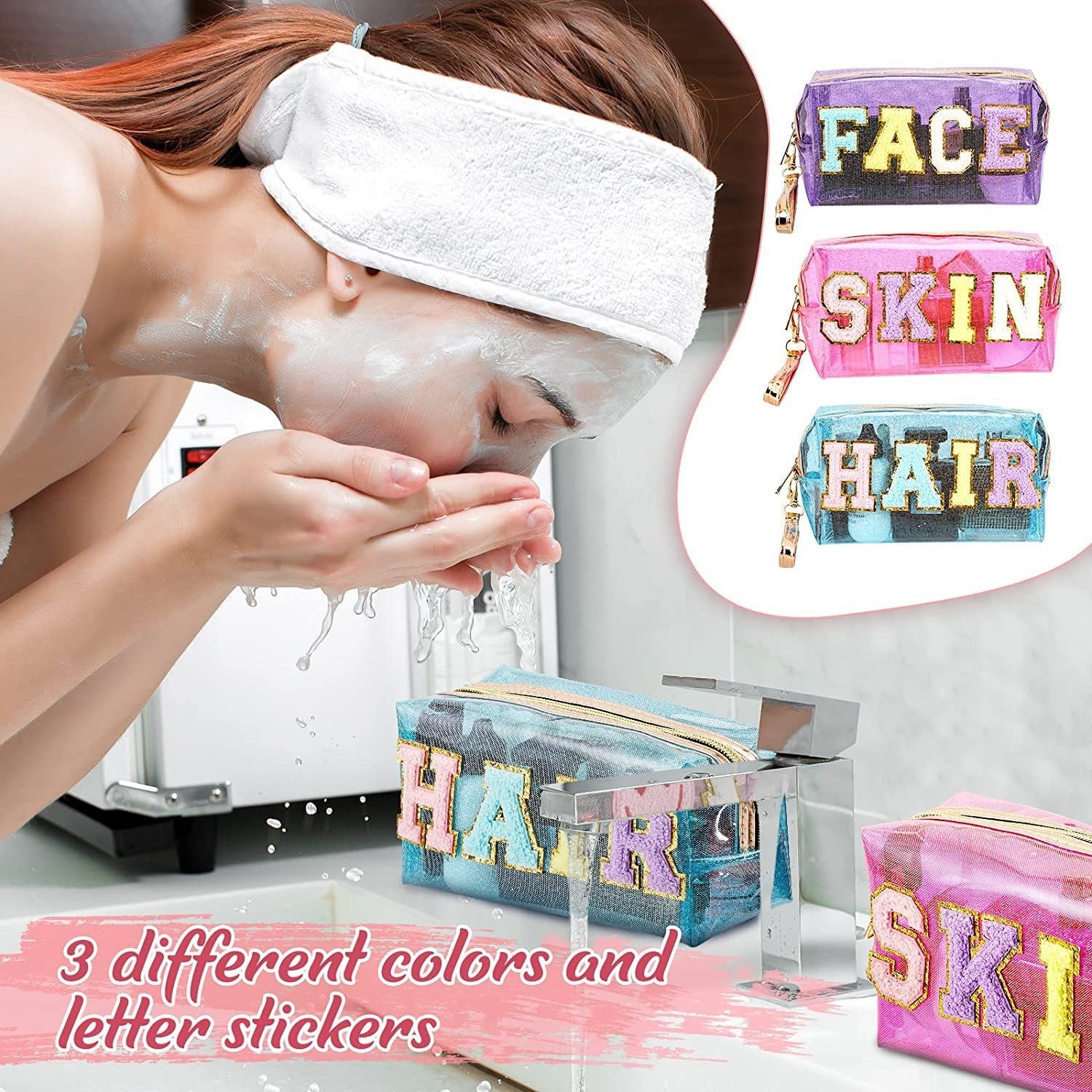 Wholesale Laser PVC Large Capacity Embroidered Letter Sticker Toiletry Bag Storage Bag