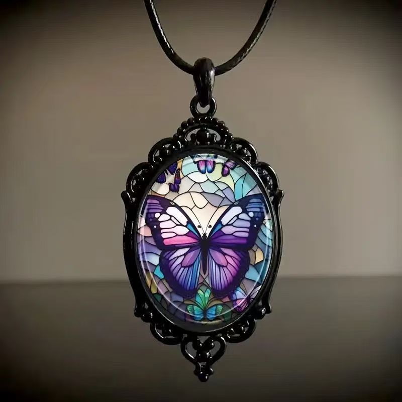 Wholesale Time Gem 18x25mm Vintage Dark Glass Necklace