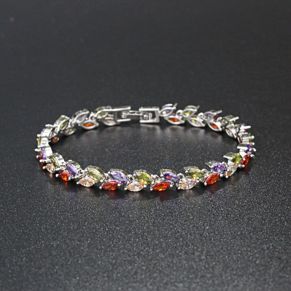 Wholesale Colorful Crystal Zircon Willow Leaf Bracelet