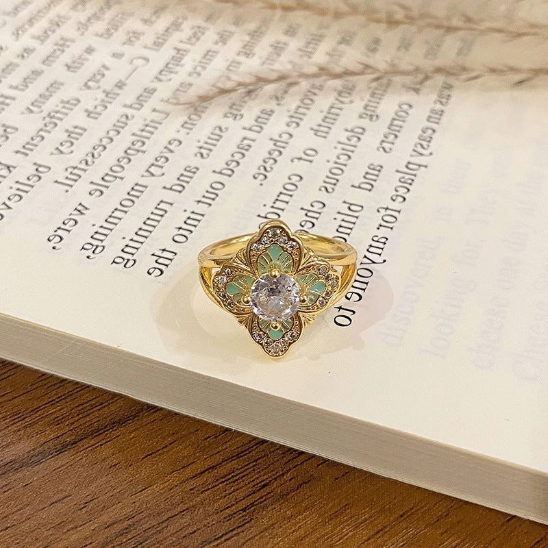 Wholesale Flower bud colored enamel drip pattern ring