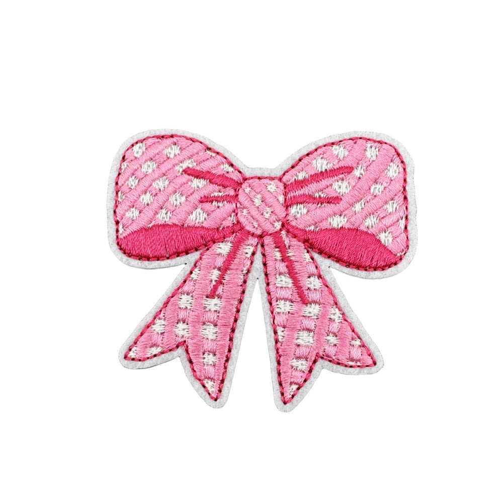 Wholesale Chic Pink Bow Embroidery Patch With Hot Melt Adhesive For Iron On Hair Accessories And Clothing Decoration