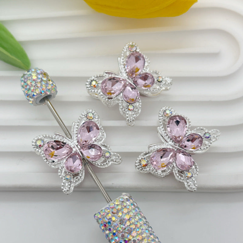 Wholesale 20pcs Heavy-duty alloy diamond double-sided crystal butterfly straight hole 3D Crystal Beads