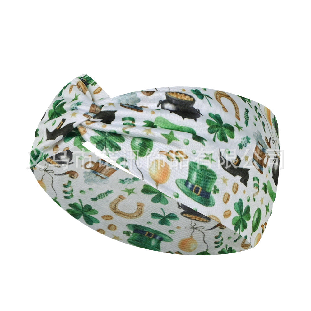 Wholesale St.  Patrick' s printed clover wide edge elastic headband