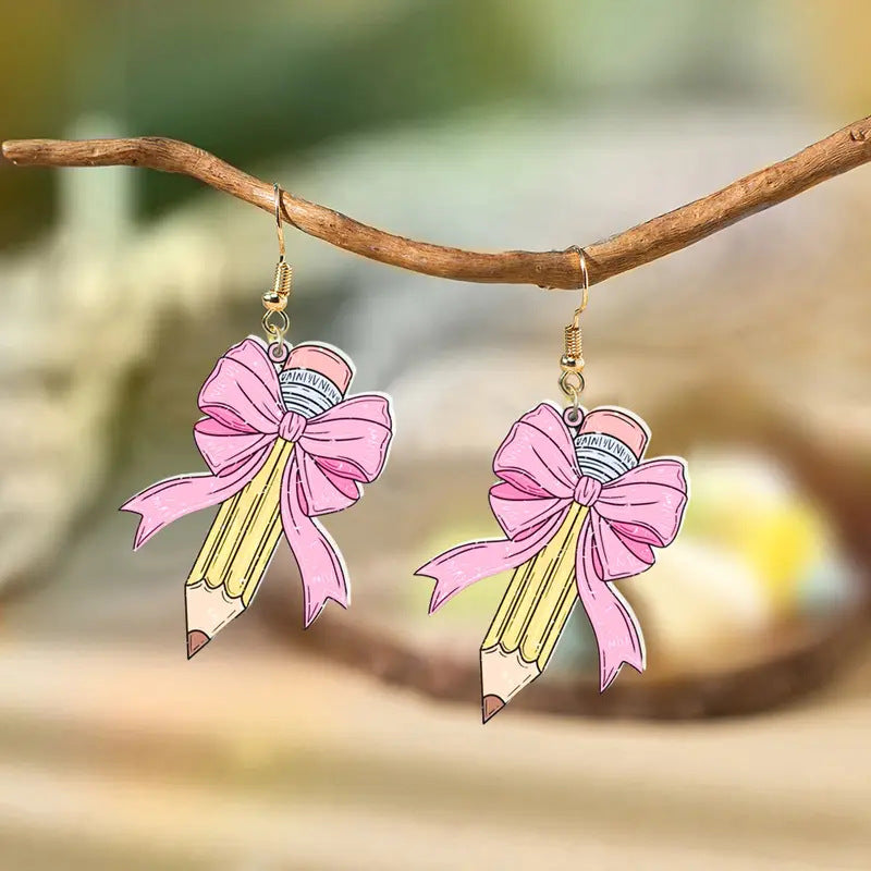 Wholesale Back-to-school season bow pencil acrylic earrings