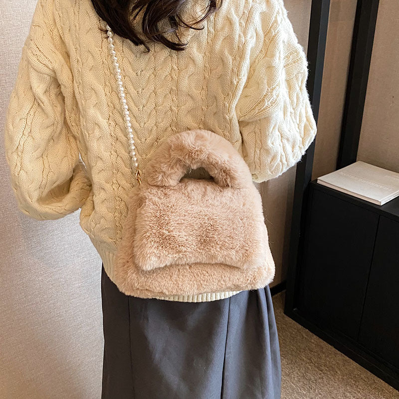 Wholesale Autumn Plush Handbag Pearl Chain Shoulder Crossbody Bag