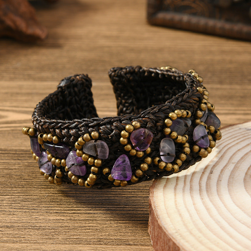 Wholesale Heavy weaving ethnic style natural stone bracelet Bohemian retro bracelet