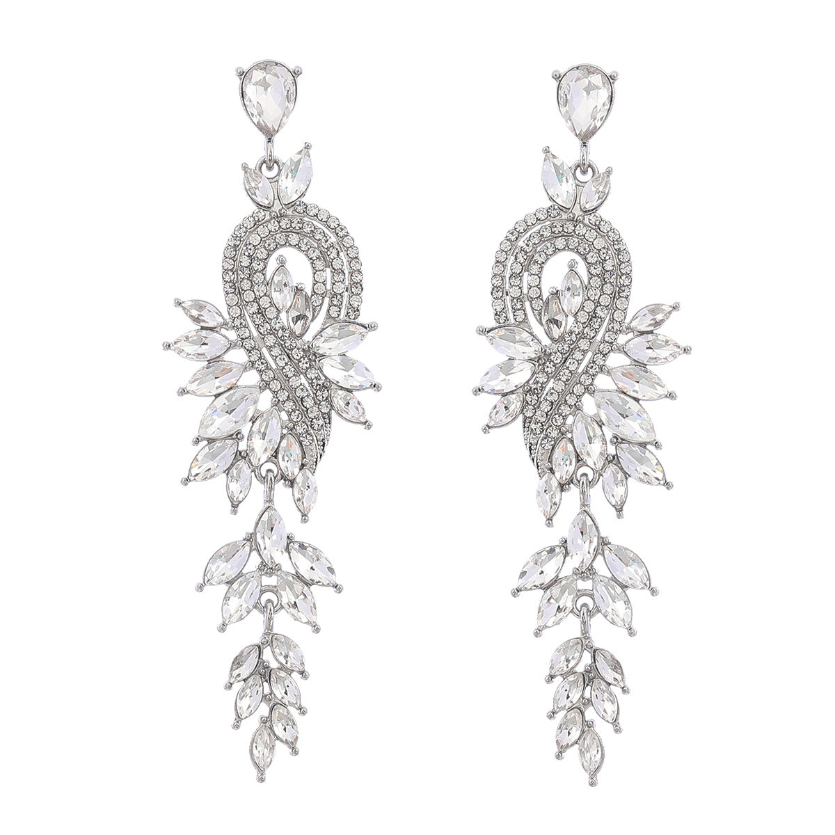 Wholesale Geometric tree leaf colored diamond earrings with inlaid rhinestones