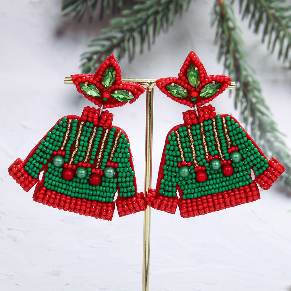 Wholesale Christmas tree rice bead earrings