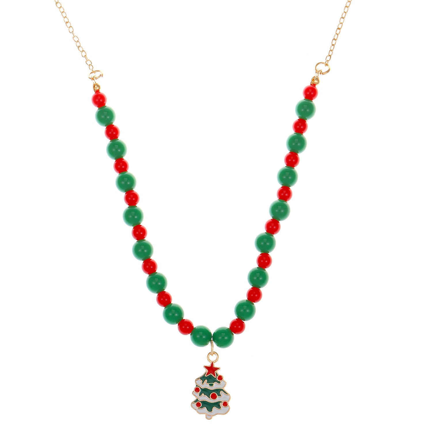 Wholesale Christmas Red and Green Rice Beads Beaded Necklace Clavicle Chain
