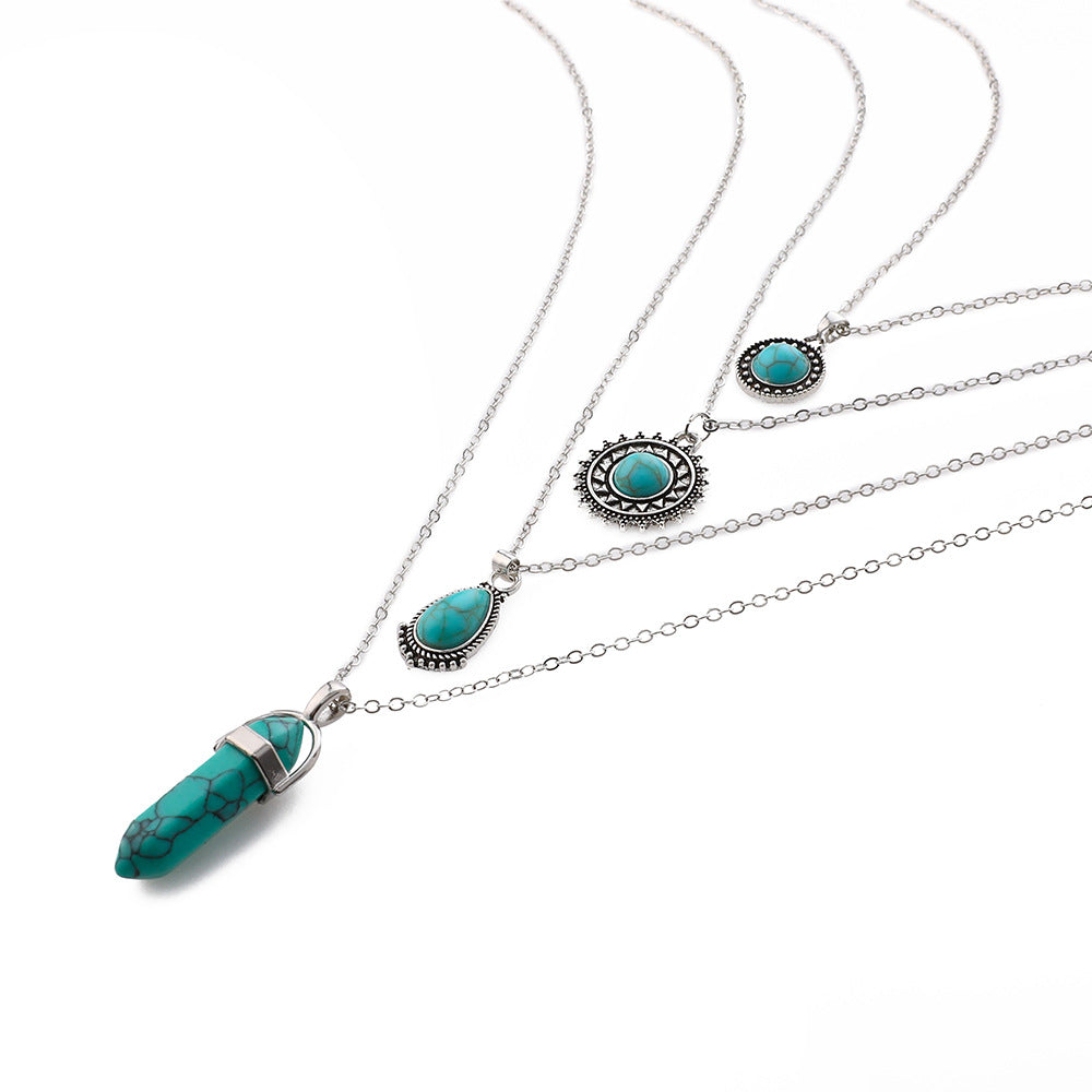 Wholesale Turquoise 4 Layer Necklace Pendant Set