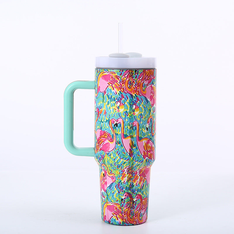 Wholesale Tumbler 40oz Stainless Steel Cow Print Leopard Print Car Portable Straw Thermos Cup Ice Bullies Cup