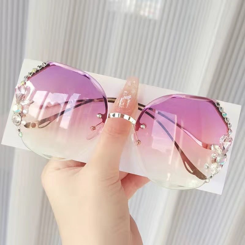 Wholesale Diamond-studded sunglasses UV protection large face glasses