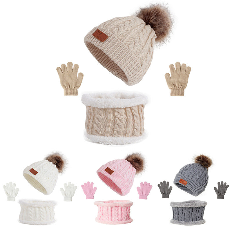 Wholesale Children's Winter Acrylic Wool Ball Hat Scarf Gloves Set