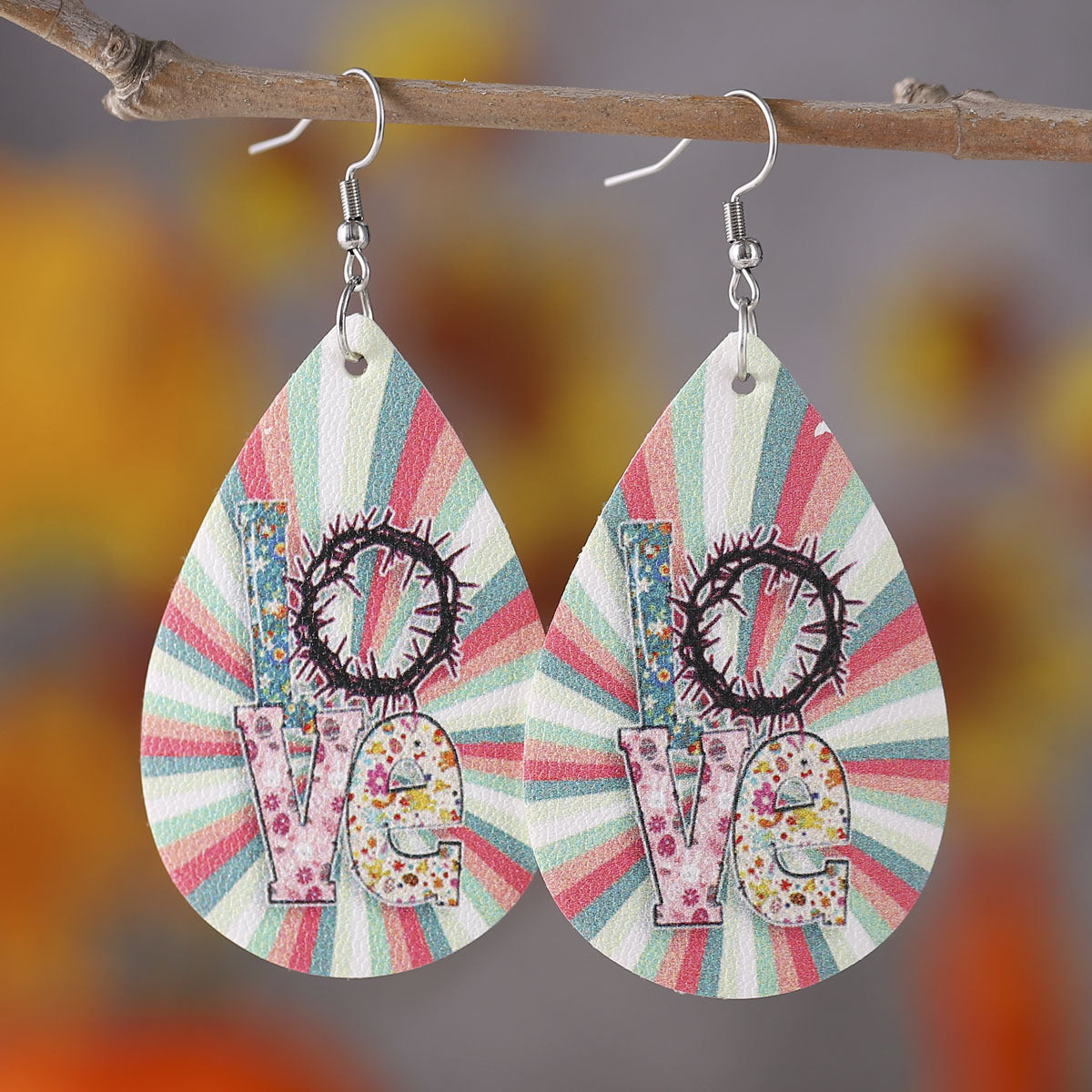 Wholesale Valentine's Day Love Leopard Heart Water Drop Pendant PU Double-sided Valentine's Day Earrings