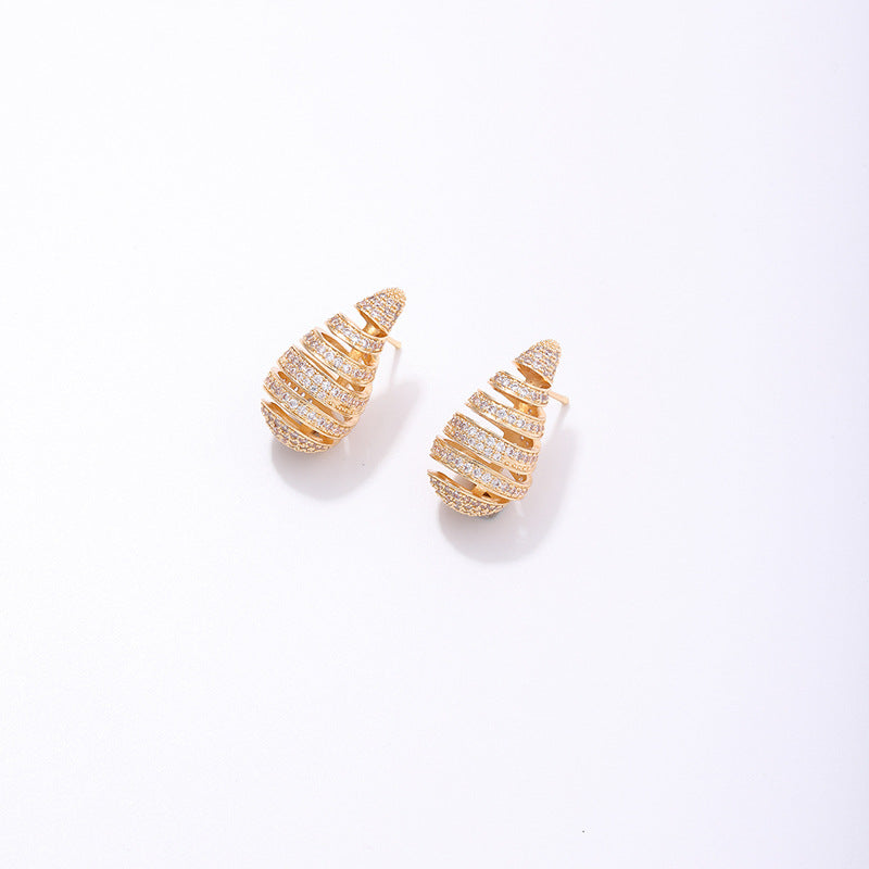 Wholesale Water Drop Crescent Thread Copper Gold Plated Earrings