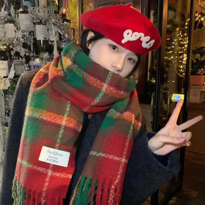 Wholesale Christmas winter warm all-match red festive Scottish scarf
