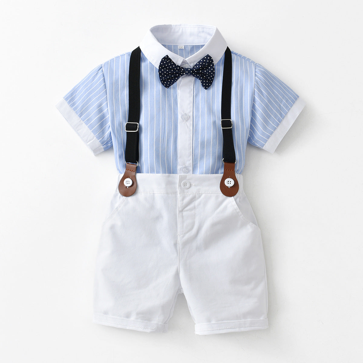 Wholesale Children's Cotton Short Sleeved Shirt and Suspender Four Piece Set