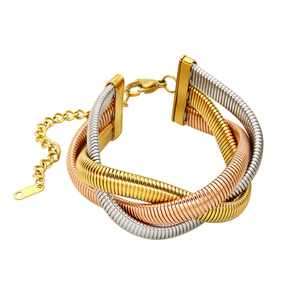 Wholesale Simple Hand-woven Three-layer Twist Titanium Steel Necklace Bracelet