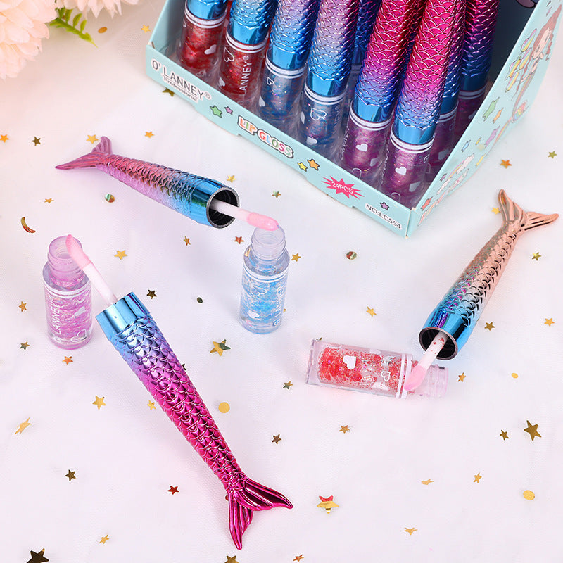Wholesale 24PCS/PACK Plastic Mermaid Color Changing Lip Gloss Moisturizing Lip Gloss