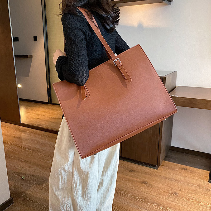 Wholesale Solid Color PU Leather Large Capacity Shoulder Bags