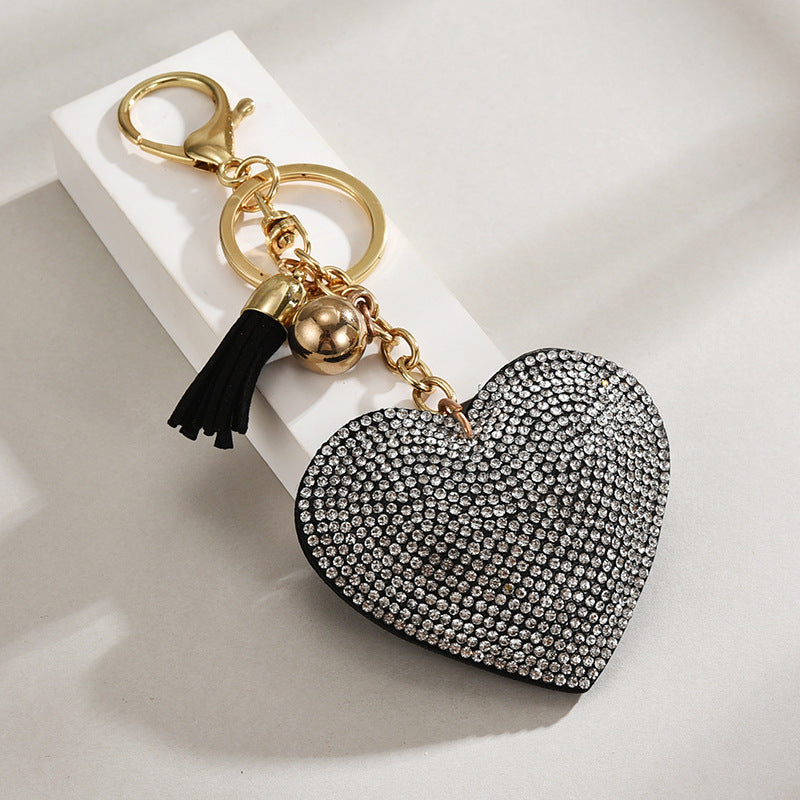 Wholesale Heart-shaped Rhinestone Leather Keychain