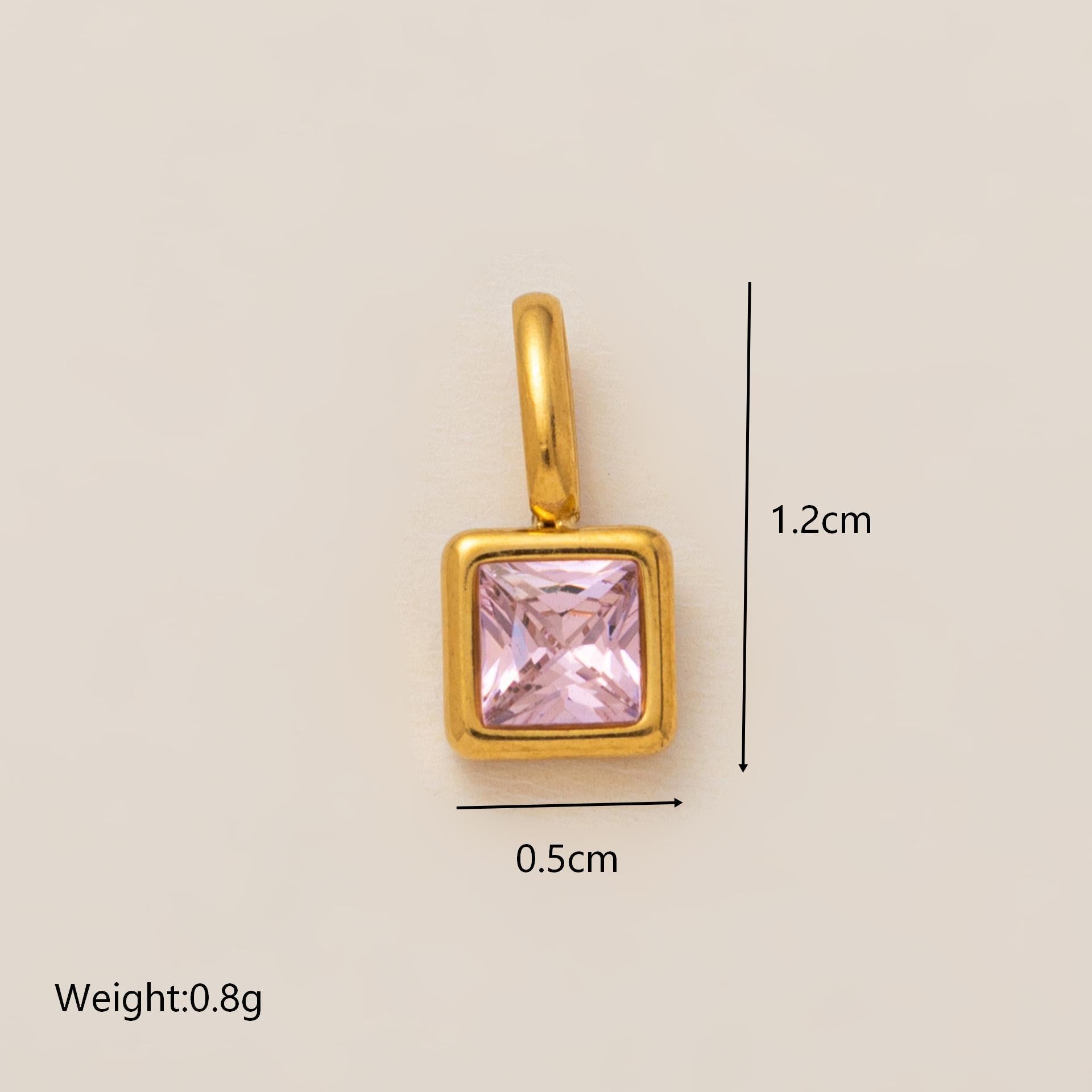 Wholesale Titanium Steel Geometric 12 Birthstone Colorful Zircon Pendant Necklace DIY Jewelry Accessory Gift For Women