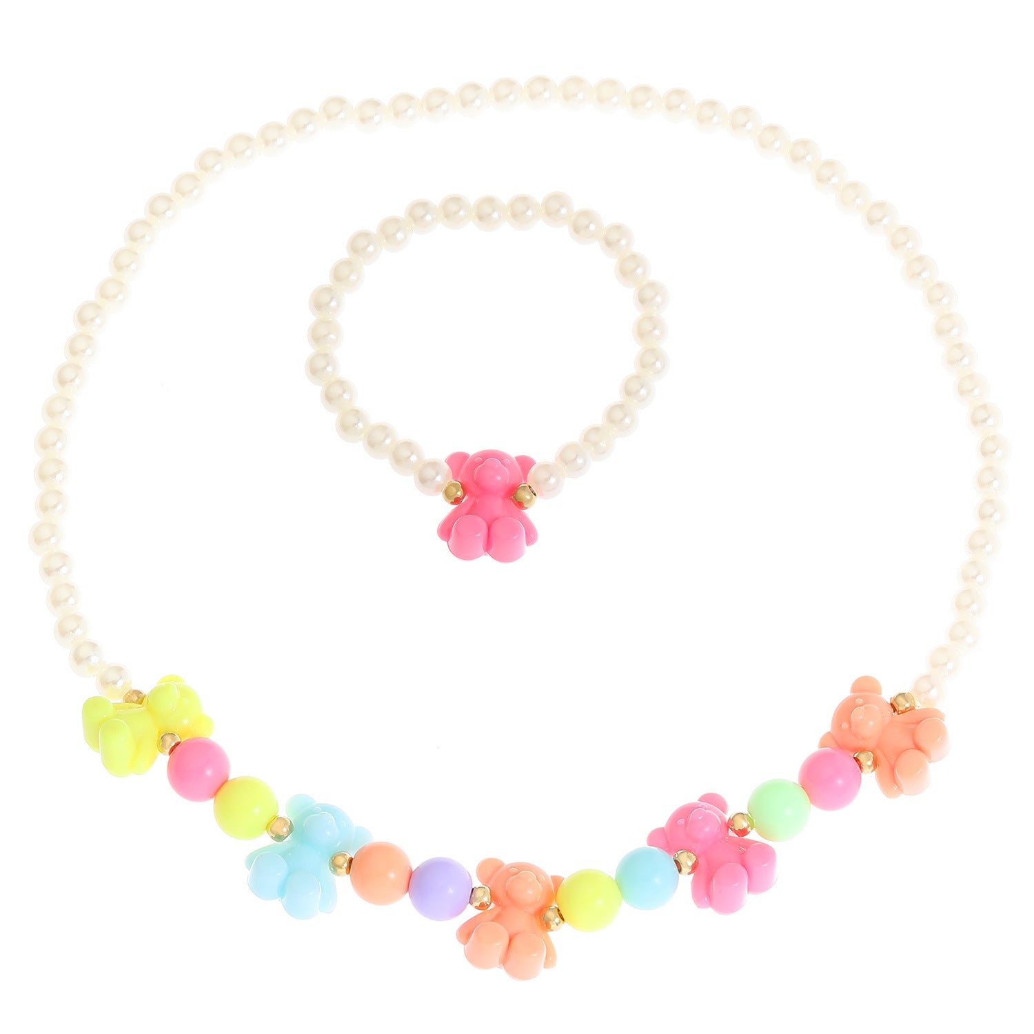 Wholesale 2pcs Cute Candy Color Love Flower Dopamine Necklace Bracelet