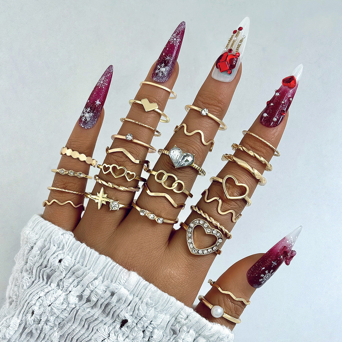 Wholesale Retro Butterfly Flower Moon Ring Punk Snake Stacking Joint Ring Set