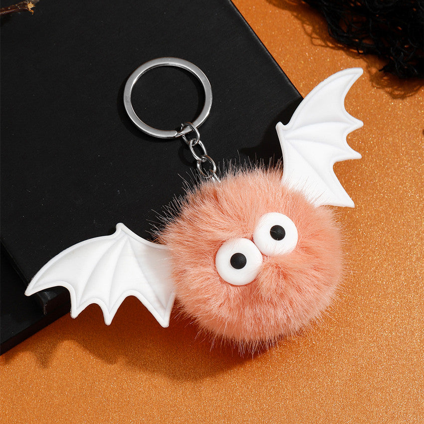 Wholesale Halloween Bat Plush Pom Keychain