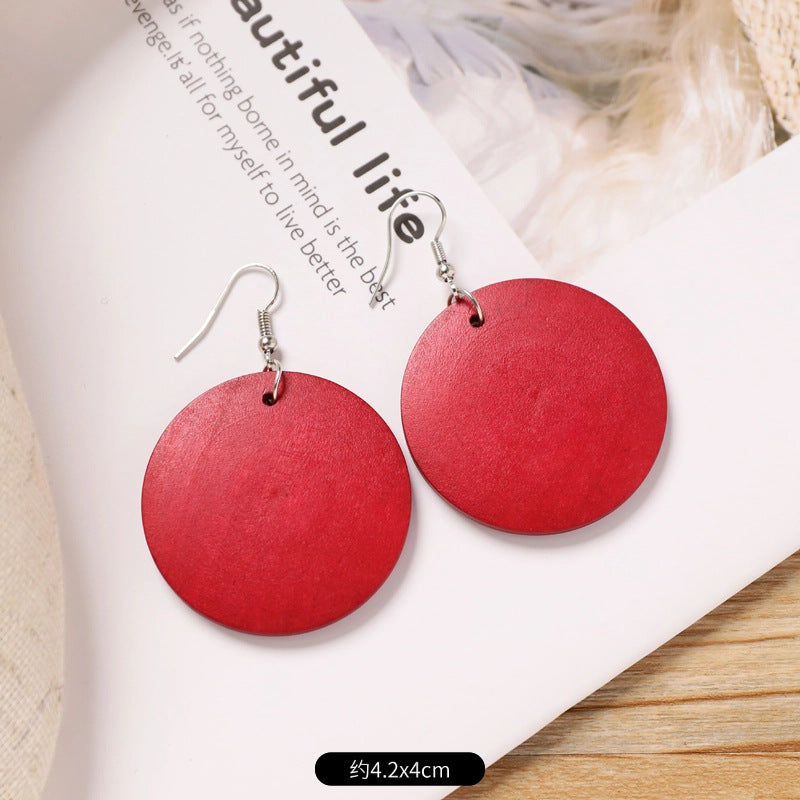 Wholesale Retro wooden exaggerated earrings Chinese ethnic style