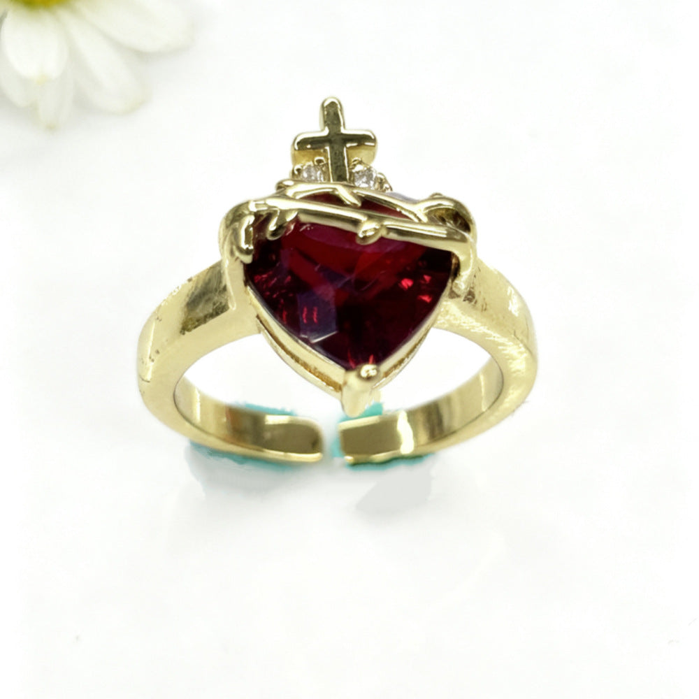 Wholesale Red Crown Heart Zircon Open  Charm   Ring