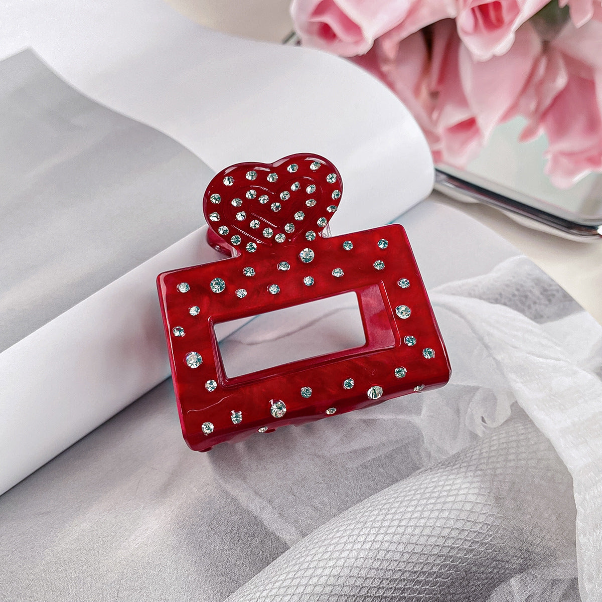 Wholesale Love Grab Clip Heavy Industry Diamond Hair Clip Light Luxury High-end Shark Clip Valentine's Day Hair Accessories Headwear