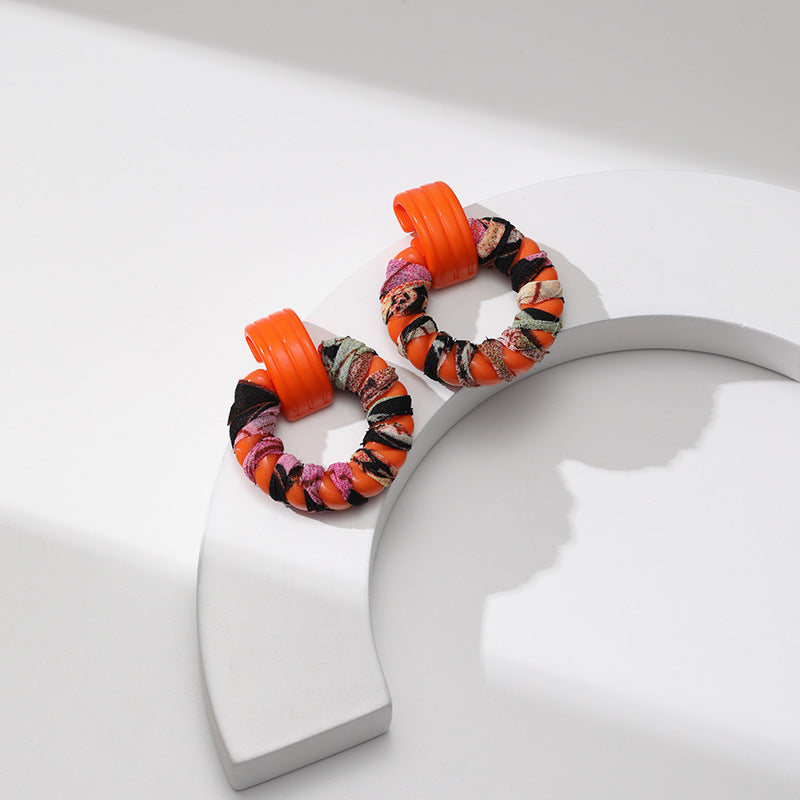 Wholesale Handmade Cloth Winding Round Earrings