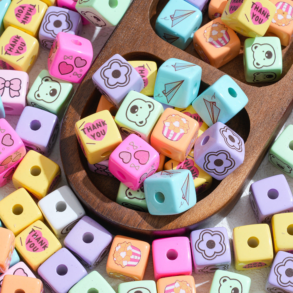 Wholesale 10pcs Cartoon Character Square Perforated Beads