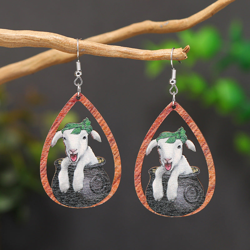 Wholesale Easter Cartoon Love Animal Shape Wooden Earrings