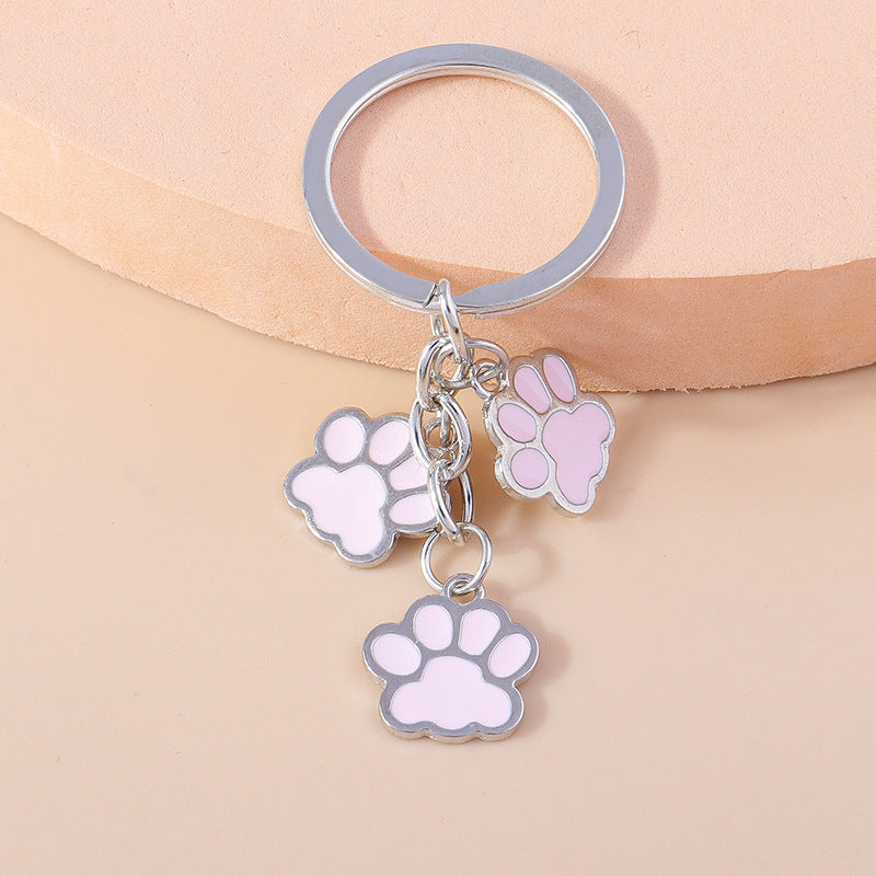 Wholesale Cartoon Cute Three Dogs Paw Print Keychain