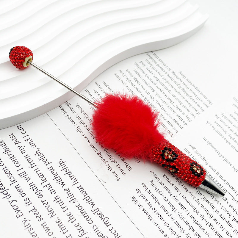 Wholesale Beadable Pen Plastic Creative Plush Ball Leopard Print Full Diamond DIY