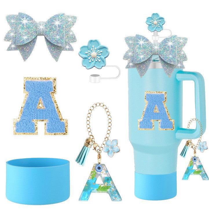 Wholesale Swallowtail bow decoration colorful sequins resin pendant flower straw cap letter cup sticker