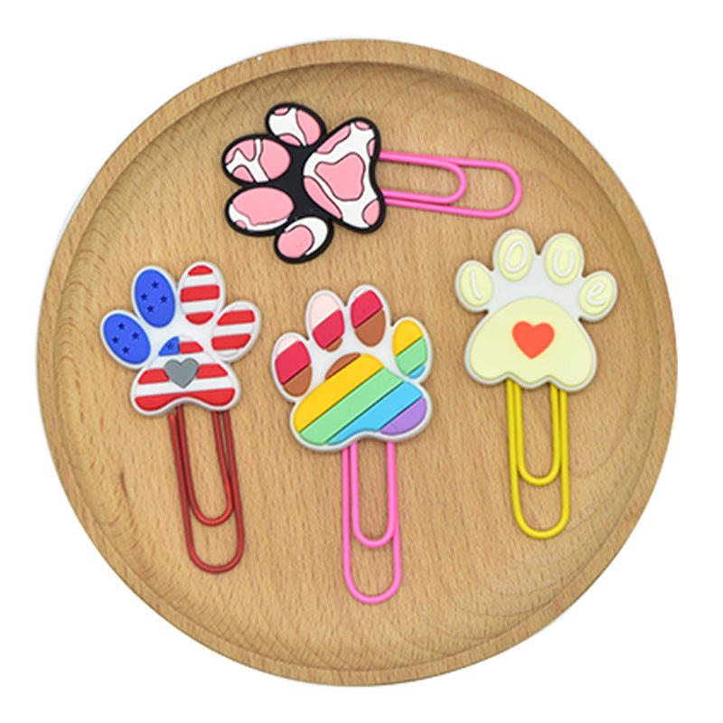 Wholesale Random 50pcs Cute colo  dog claw footprints paper clips metal bookmarks