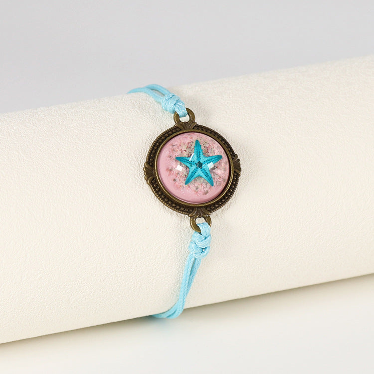 Wholesale 12pcs Wax Rope Vintage Starfish Natural Resin Bracelet