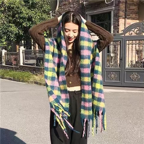 Wholesale Mohair Plaid Winter Thickened Warm Imitation Cashmere Scarf