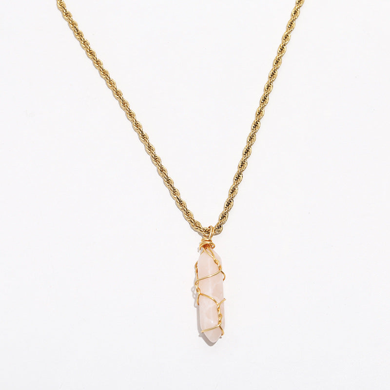 Wholesale turquoise pendant titanium steel twist chain crystal does not fade Necklaces