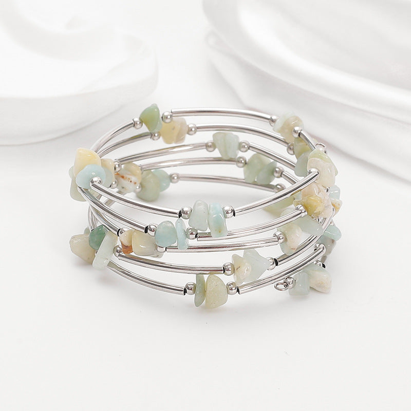 Wholesale Turquoise mixed multi-layered stone bracelet Layered Bracelet Set