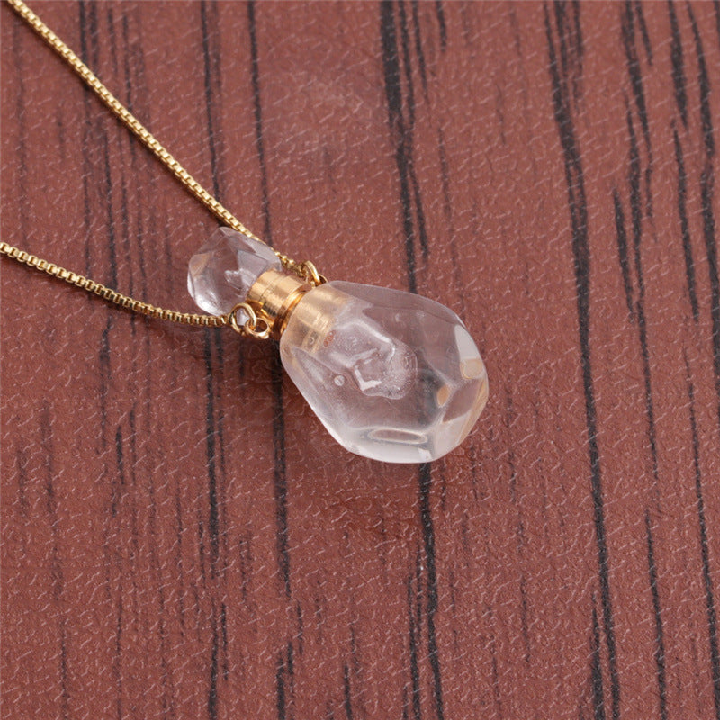 Wholesale Semi precious Green Aventurine Crystal Flame Shaped Perfume Bottle Pendant Necklace