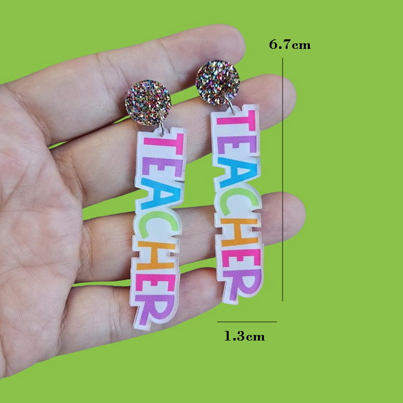 Wholesale 10PCS  Letters Beginning of School Season Graduation Season Flower Teacher Acrylic Earrings